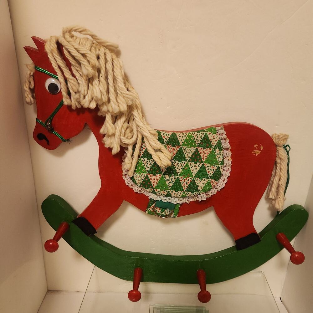 Vintage Christmas Rocking Horse Coat Rack